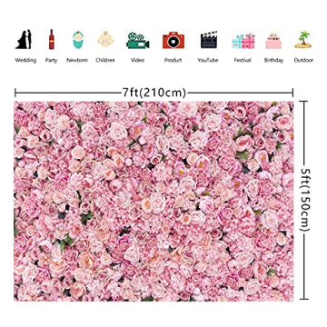 BINQOO 7x5ft Pink Rose Wall Backdrop for Events