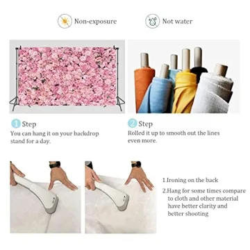 BINQOO 7x5ft Pink Rose Wall Backdrop for Events