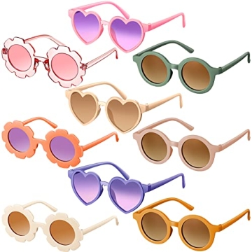 Zhengmy 9 Pairs Kids Sunglasses Round Flower Heart Shaped Sunglasses for Toddler Girls Boys Baby Cut...