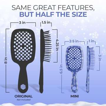 UNbrush Mini Holiday Hair Brush for Pain-Free Brushing On All Wet/Dry Hair Types — Mini UNbrush Detangling Brush with Durable Anti-Static Bristles, Lightweight & Vented — Christmas Hair Care Gifts