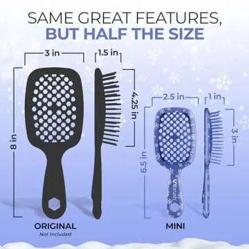 UNbrush Mini Holiday Hair Brush for Pain-Free Brushing On All Wet/Dry Hair Types — Mini UNbrush Detangling Brush with Durable Anti-Static Bristles, Lightweight & Vented — Christmas Hair Care Gifts
