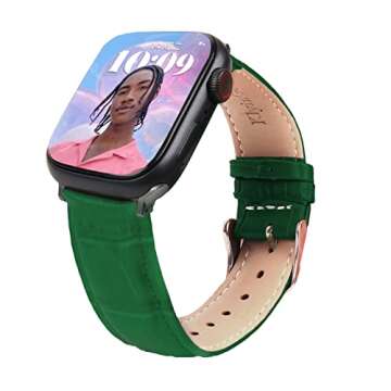Klyingor Leather Watch Band Compatible for Apple Watch Bands 45mm 44mm 42mm, Alligator Leather Replacement Strap Wristband for Men Women Compatible with iWatch Series 8 SE2 7 6 5 4 3 2 1 SE-Green