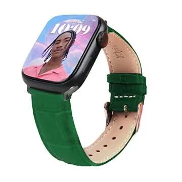Klyingor Leather Watch Band Compatible for Apple Watch Bands 45mm 44mm 42mm, Alligator Leather Replacement Strap Wristband for Men Women Compatible with iWatch Series 8 SE2 7 6 5 4 3 2 1 SE-Green
