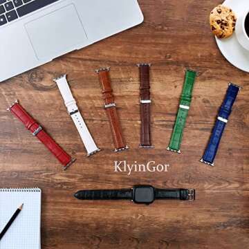 Klyingor Leather Watch Band Compatible for Apple Watch Bands 45mm 44mm 42mm, Alligator Leather Replacement Strap Wristband for Men Women Compatible with iWatch Series 8 SE2 7 6 5 4 3 2 1 SE-Green