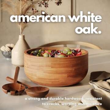 Ziruma Salad Bowls, Wooden Salad Bowls Set, Large White Oak Wood Serving Bowl for Fruits, Salad, 10....