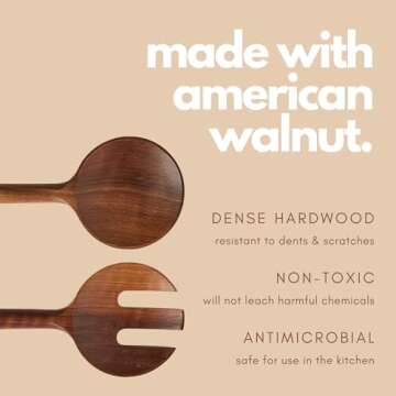 Ziruma Salad Bowls, Wooden Salad Bowls Set, Large White Oak Wood Serving Bowl for Fruits, Salad, 10.2" Big Salad Bowl with American Walnut Serving Utensils