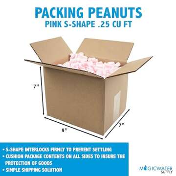 Magicwater Supply - .25 Cu Ft - Pink Packing Peanuts - Anti-Static S Shaped Cushion for Shipping, Void Filling & Storage - Protect Your Goods. 1/4 of a Cubic Foot of Packing Peanuts.