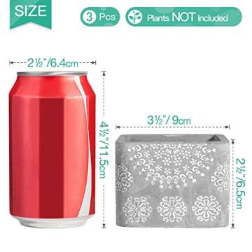 T4U 3.5 Inch Cement Succulent Pot with Bamboo Saucer Set of 3, Concrete Square Planter Cactus Plant Herb Container for Gardening Home and Office Decoration Birthday Wedding