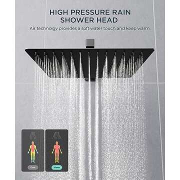 FORIOUS Rain Shower Head System, 12 Inch Bathroom Shower Faucet Set with Handheld Spray Combo, Solid Brass Pressure Balanced Valve Kit Fixtures, Wall Mounted, Matte Black