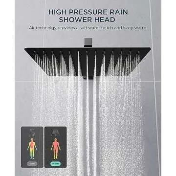 FORIOUS Rain Shower Head System, 12 Inch Bathroom Shower Faucet Set with Handheld Spray Combo, Solid Brass Pressure Balanced Valve Kit Fixtures, Wall Mounted, Matte Black