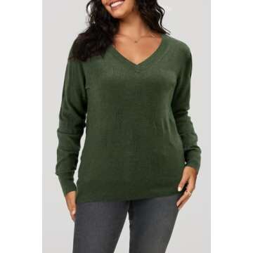 Arach&Cloz Women's Spring Tops 2025 Fashion Trendy V Neck Long Sleeve Shirts Knitted Pullover Sweater Clothes Heather Green