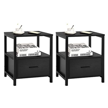 VECELO Nightstand Set of 2 with Drawer, Modern Square End Side Table for Storage Open Shelf in Bedro...