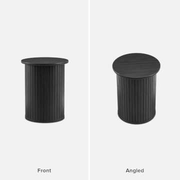 mopio Quin Pedestal Side Table, Tambour Round Fluted End Table, Small Accent Tables for Living Room, Mid Century Modern Night Stand, Circle Bedside Tables, Wood Nightstands for Bedroom (Black Oak)