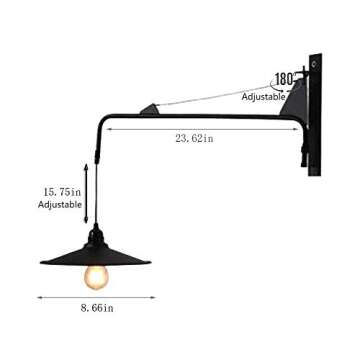 NIUYAO Vintage Industrial Wall Sconces Fixture with 23.6 inch Adjustable Swing Arm Unique Plug-in Wa...