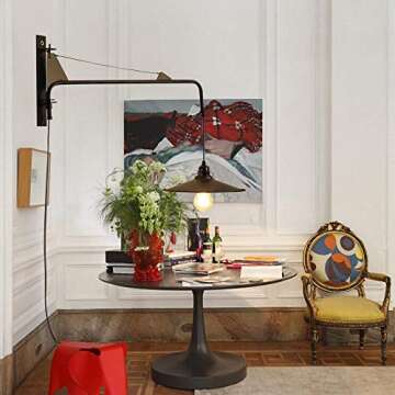 NIUYAO Vintage Industrial Wall Sconces Fixture with 23.6 inch Adjustable Swing Arm Unique Plug-in Wall Lighting with on Off Switch 448747