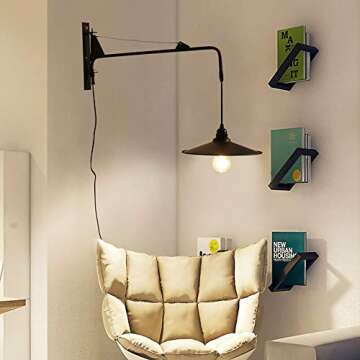 NIUYAO Vintage Industrial Wall Sconces Fixture with 23.6 inch Adjustable Swing Arm Unique Plug-in Wall Lighting with on Off Switch 448747