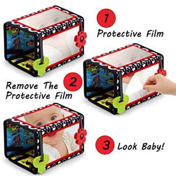 Tummy Time Floor Mirror with Teethers, Double-Sided Baby Mirror Black and White High Contrast Baby Toys for Babies, Baby Montessori Toys Crawling Developmental Newborn Infant Sensory Toys (A-Mirror)