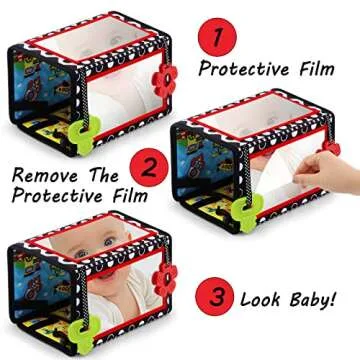 Tummy Time Floor Mirror with Teethers, Double-Sided Baby Mirror Black and White High Contrast Baby Toys for Babies, Baby Montessori Toys Crawling Developmental Newborn Infant Sensory Toys (A-Mirror)