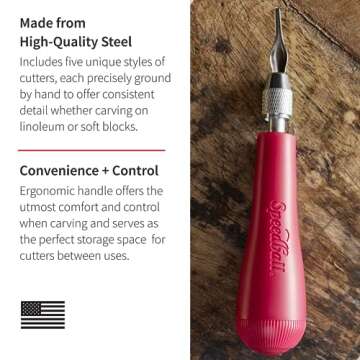 Speedball 4131 Linoleum Cutter – 5 Assorted Lino Cutters Includes Plastic Storage Handle, Made in ...