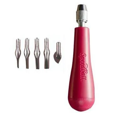 Speedball 4131 Linoleum Cutter – 5 Assorted Lino Cutters Includes Plastic Storage Handle, Made in The USA