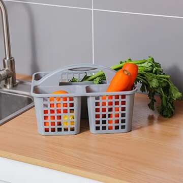 JiatuA Portable Shower Caddy Basket with Compartments Cleaning Supplies Organizer with Handle Plastic Storage Divided Tool Bin for Bathroom, Bedroom, Kitchen, College Dorm, Garden, Under Sink, Grey