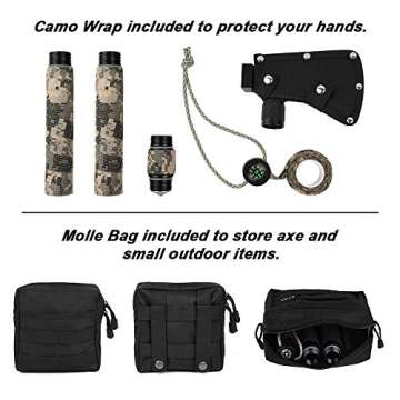 iunio Camping Axe, Hatchet with Sheath, Multi-Tool, Camp Ax, Survival Gear, Folding Portable Tools, for Hiking, Backpacking, Emergency, Hunting, Outdoor