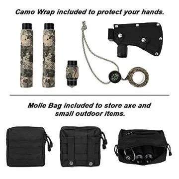 iunio Camping Axe, Hatchet with Sheath, Multi-Tool, Camp Ax, Survival Gear, Folding Portable Tools, for Hiking, Backpacking, Emergency, Hunting, Outdoor