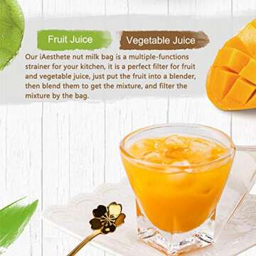 3 Pack - Ultra Fine Nut Milk Bag, 12X12 Inches, 80 Micron, Multiple Usage Reusable Food Strainer, Cold Brew Coffee Bag, Food Grade Nylon Mesh, BPA-Free, Cheesecloth Bag, Yogurt Strainer, Juice Filter