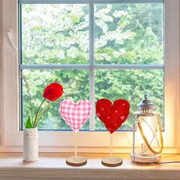 Whaline 5Pcs Valentine's Day Fabric Tall Standing Heart Block Set Heart Tabletop Centerpiece Sign Wood Valentine Heart Standing Blocks Tiered Tray Decor for Farmhouse Home Office Table Decoration