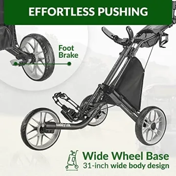 CaddyTek 3 Wheel Golf Push Cart - Lightweight & Easy to Use