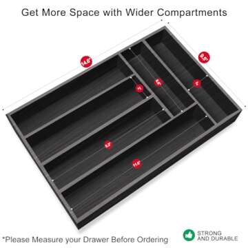 Ayiaren Kitchen Wood Utensil Tray Drawer Organizer, Wooden Cutlery Tray Silverware Drawer Divider 14.6"x9.5" Flatware Organizer Black Bamboo Silverware Tray Cutlery Utensil Holder for Drawer Tray