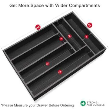 Ayiaren Kitchen Wood Utensil Tray Drawer Organizer, Wooden Cutlery Tray Silverware Drawer Divider 14.6"x9.5" Flatware Organizer Black Bamboo Silverware Tray Cutlery Utensil Holder for Drawer Tray