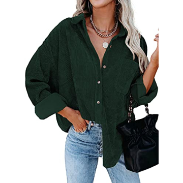 Dokotoo Women's Fall Corduroy Shirt - Sexy V-Neck Button-Up Shacket