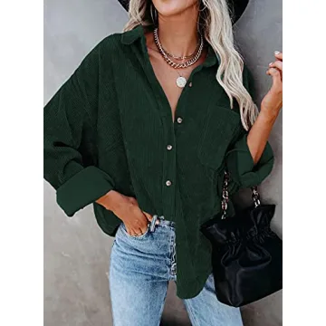Dokotoo Women's Corduroy Button-Up Shacket for All Seasons