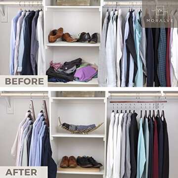 MORALVE Space Saving Hangers for Closet - 4 Pack European Beechwood Shirt Organizer with 360° Swive...