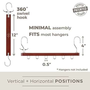 MORALVE Space Saving Hangers for Closet - 4 Pack European Beechwood Shirt Organizer with 360° Swivel Hook - Collapsible Clothes Hangers for Space Saving and Closet Organization