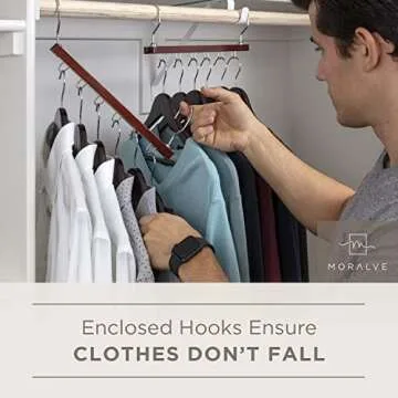 MORALVE Space Saving Hangers for Closet - 4 Pack European Beechwood Shirt Organizer with 360° Swivel Hook - Collapsible Clothes Hangers for Space Saving and Closet Organization