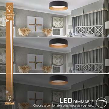 Bargeni Flush Mount Ceiling Light,12.5 inch LED Ceiling Light Fixture,Matte Black with Gold Inside,3000K/Warm White/18W(100w Equiv.),Dimmable Outdoor Lighting Fixtures Ceiling for Bedroom and Hallway