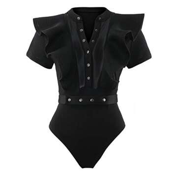 Yinggeli Women's Off Shoulder with Ruffle Bodysuit Leotards Rompers