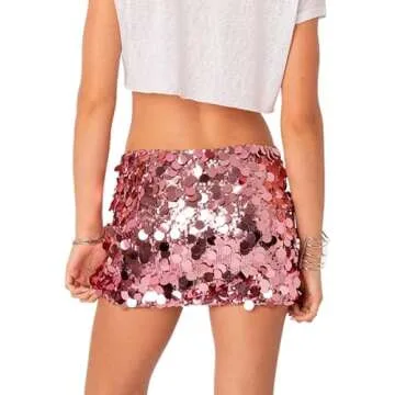 ANKOMINA Women's Sexy Shiny Sequin Mini Skirt Glitter Low Waist Pencil Skirts Bodycon Dance Party Cl...