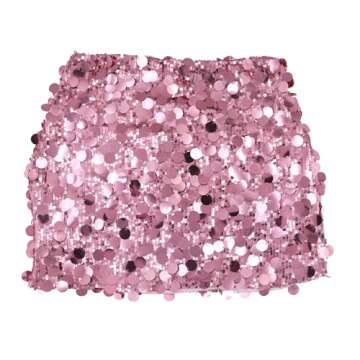 ANKOMINA Women's Sexy Shiny Sequin Mini Skirt Glitter Low Waist Pencil Skirts Bodycon Dance Party Club Short Skirt Pink