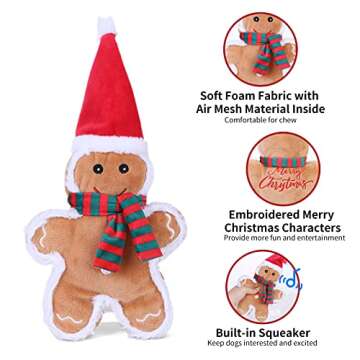 DODODOLA Squeaky Dog Toys Christmas Dog Toys with Crinkle Paper Cute Stuffed Gingerbread Man Gift Dog Plush Toys Chew Toys for Small, Medium, Large Dogs Breed