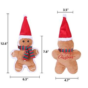 DODODOLA Squeaky Dog Toys Christmas Dog Toys with Crinkle Paper Cute Stuffed Gingerbread Man Gift Dog Plush Toys Chew Toys for Small, Medium, Large Dogs Breed
