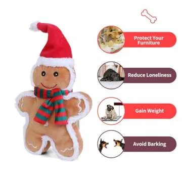 DODODOLA Squeaky Dog Toys Christmas Dog Toys with Crinkle Paper Cute Stuffed Gingerbread Man Gift Dog Plush Toys Chew Toys for Small, Medium, Large Dogs Breed
