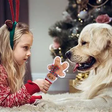 DODODOLA Squeaky Dog Toys Christmas Dog Toys with Crinkle Paper Cute Stuffed Gingerbread Man Gift Dog Plush Toys Chew Toys for Small, Medium, Large Dogs Breed