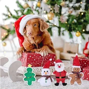 DODODOLA Squeaky Dog Toys Christmas Dog Toys with Crinkle Paper Cute Stuffed Gingerbread Man Gift Dog Plush Toys Chew Toys for Small, Medium, Large Dogs Breed