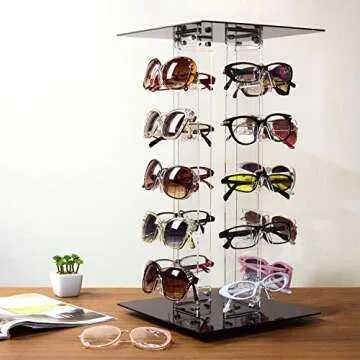 MOOCA Acrylic Rotating Sunglasses & Eyewear Holder Display Sunglasses Organizer Stands Rack, 20 Frames