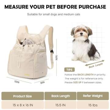 TailTrek Dog Front Carrier Backpack, Adjustable Pet Dog Carrier Backpack Ventilated Mesh Dog Travel Backpack with Zippered Side Windows for Traveling Hiking for Small Medium Dogs Cats (Max 15 lbs)