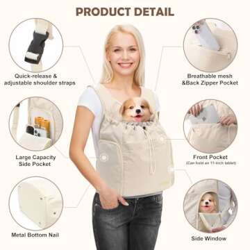 TailTrek Dog Front Carrier Backpack, Adjustable Pet Dog Carrier Backpack Ventilated Mesh Dog Travel Backpack with Zippered Side Windows for Traveling Hiking for Small Medium Dogs Cats (Max 15 lbs)