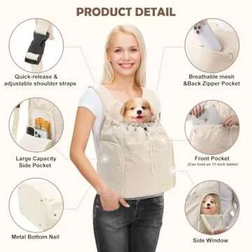 TailTrek Dog Front Carrier Backpack, Adjustable Pet Dog Carrier Backpack Ventilated Mesh Dog Travel Backpack with Zippered Side Windows for Traveling Hiking for Small Medium Dogs Cats (Max 15 lbs)